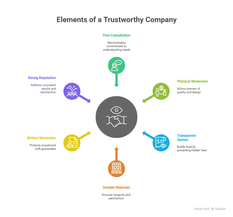Illustration showing a logic circle for choosing a trustworthy closet design company